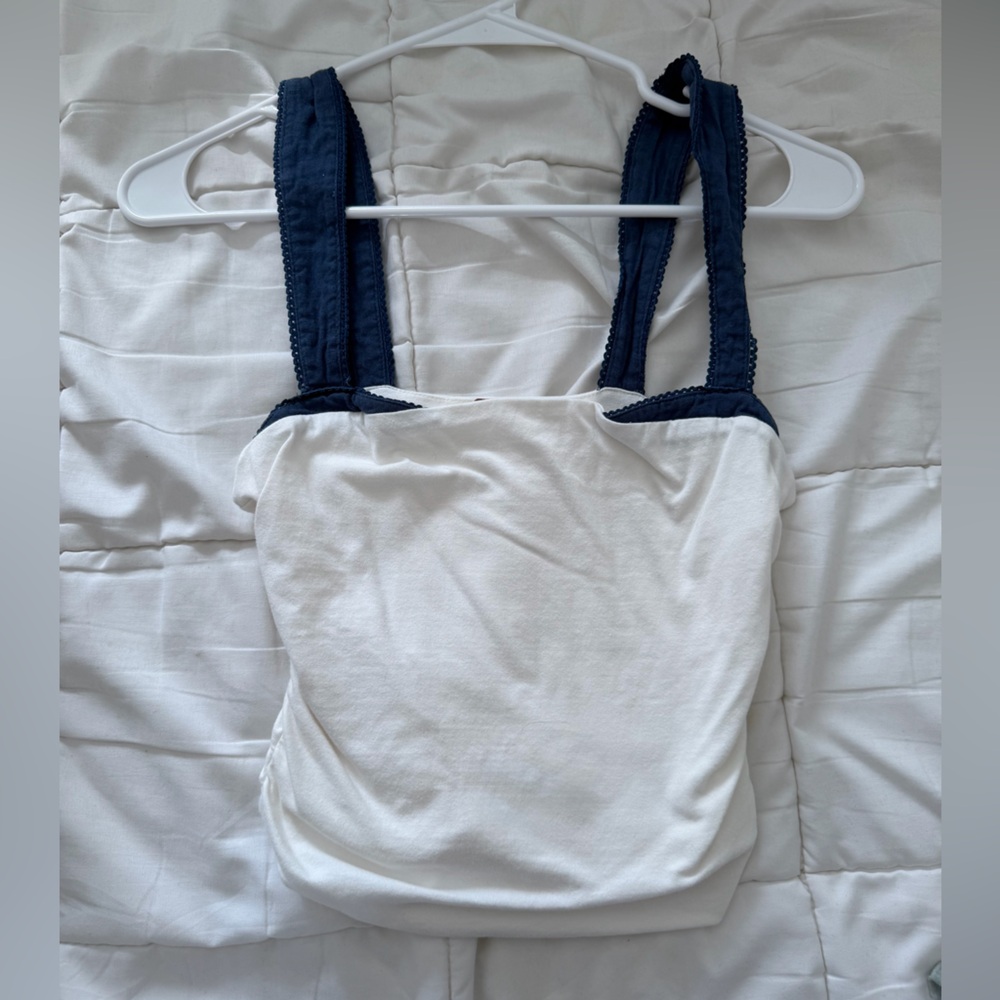 Free People White and Navy Tank Top